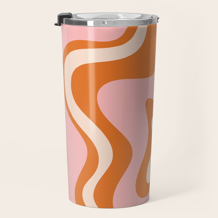 Liquid Swirl Retro Abstract Pattern in Orange Pink Cream Travel Mug Gallery Image 3