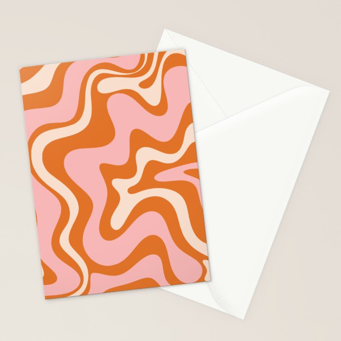 Liquid Swirl Retro Abstract Pattern in Orange Pink Cream Stationery Card Gallery Image 2