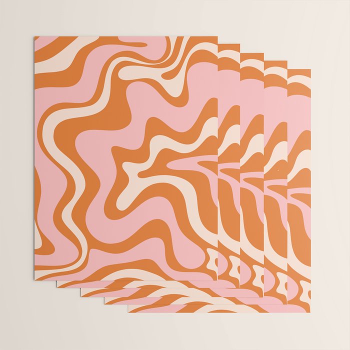 Liquid Swirl Retro Abstract Pattern in Orange Pink Cream Wrapping Paper Gallery Image 3