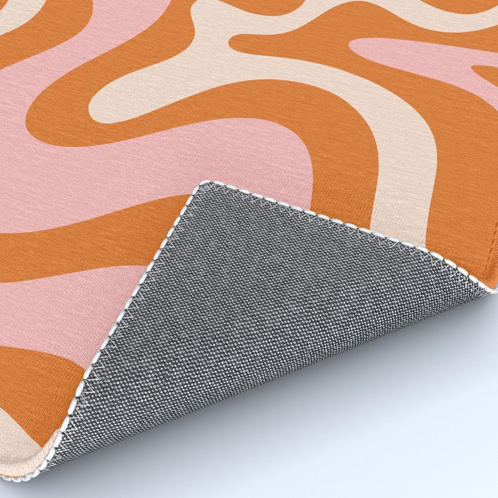 Liquid Swirl Retro Abstract Pattern in Orange Pink Cream Rug Gallery Image 4
