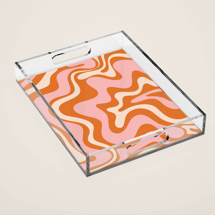 Liquid Swirl Retro Abstract Pattern in Orange Pink Cream Acrylic Tray Gallery Image 1