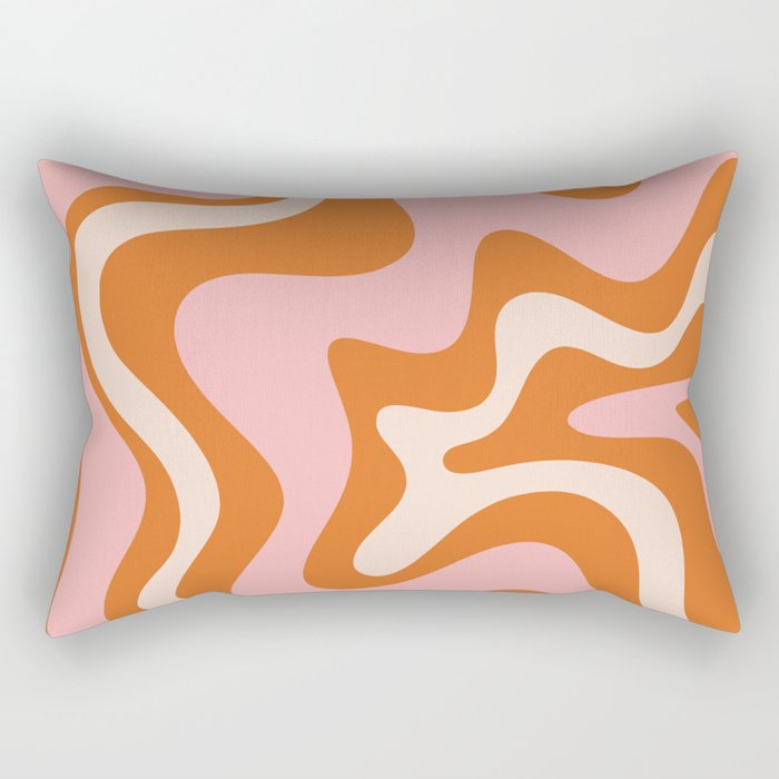 Liquid Swirl Retro Abstract Pattern in Orange Pink Cream Rectangular Pillow Gallery Image 2