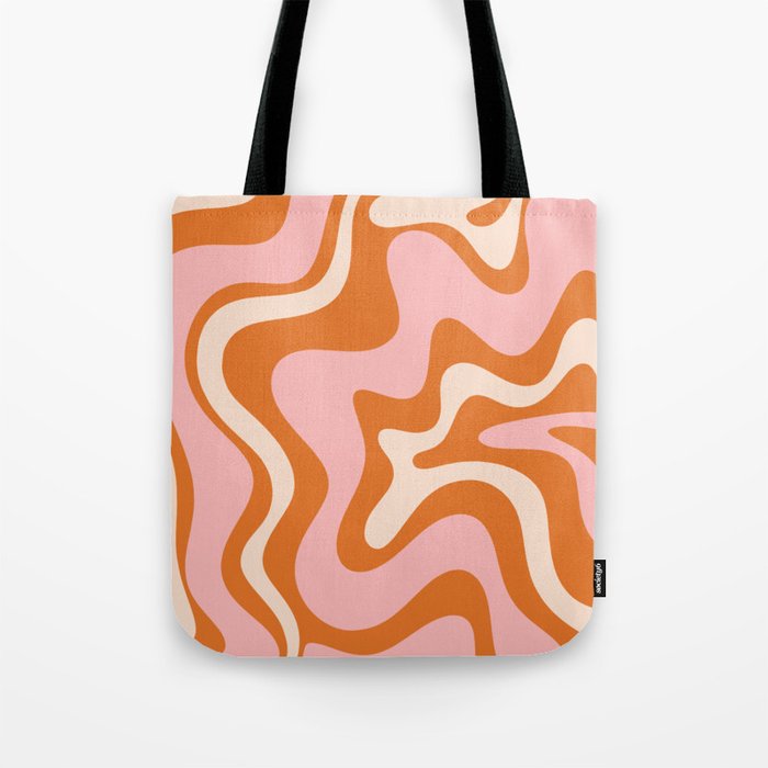 Liquid Swirl Retro Abstract Pattern in Orange Pink Cream Tote Bag Gallery Image 1