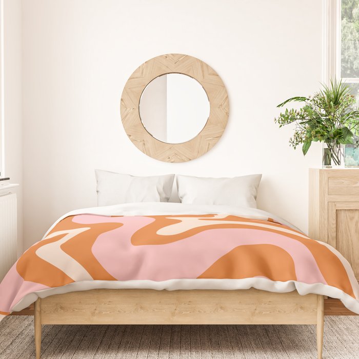 Liquid Swirl Retro Abstract Pattern in Orange Pink Cream Duvet Cover Gallery Image 3