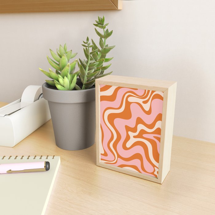 Liquid Swirl Retro Abstract Pattern in Orange Pink Cream Mini Art Print Gallery Image 2