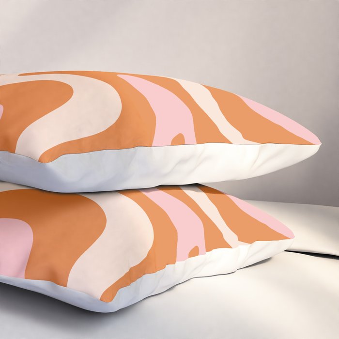 Liquid Swirl Retro Abstract Pattern in Orange Pink Cream Pillow Sham Gallery Image 3