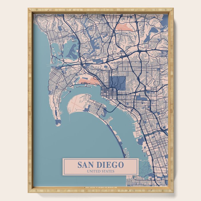 San diego vintage city map Serving Tray Gallery Image 1