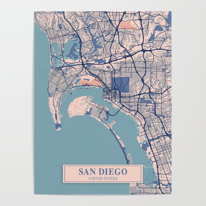 San diego vintage city map Poster Gallery Image 1