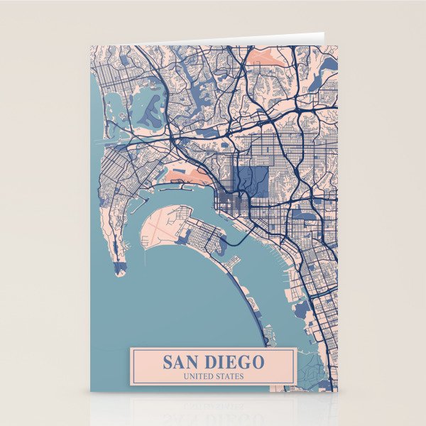 San diego vintage city map Stationery Card Gallery Image 2
