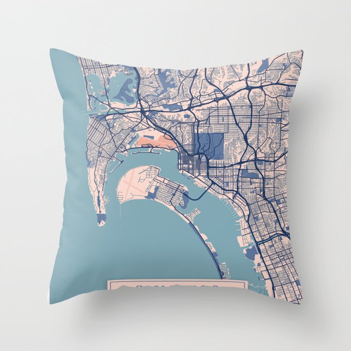 San diego vintage city map Throw Pillow Gallery Image 1