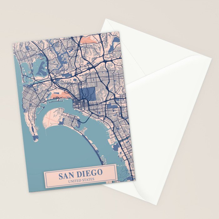San diego vintage city map Stationery Card Gallery Image 2