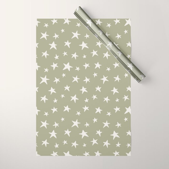 Stars Sage Green Wrapping Paper Gallery Image 1