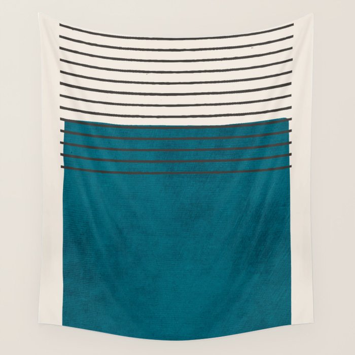 Dark Teal Minimalist Design Artwork Wall Tapestry Gallery Image 1