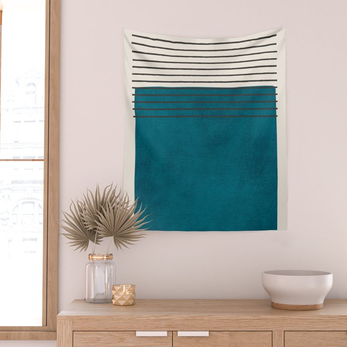 Dark Teal Minimalist Design Artwork Wall Tapestry Gallery Image 2