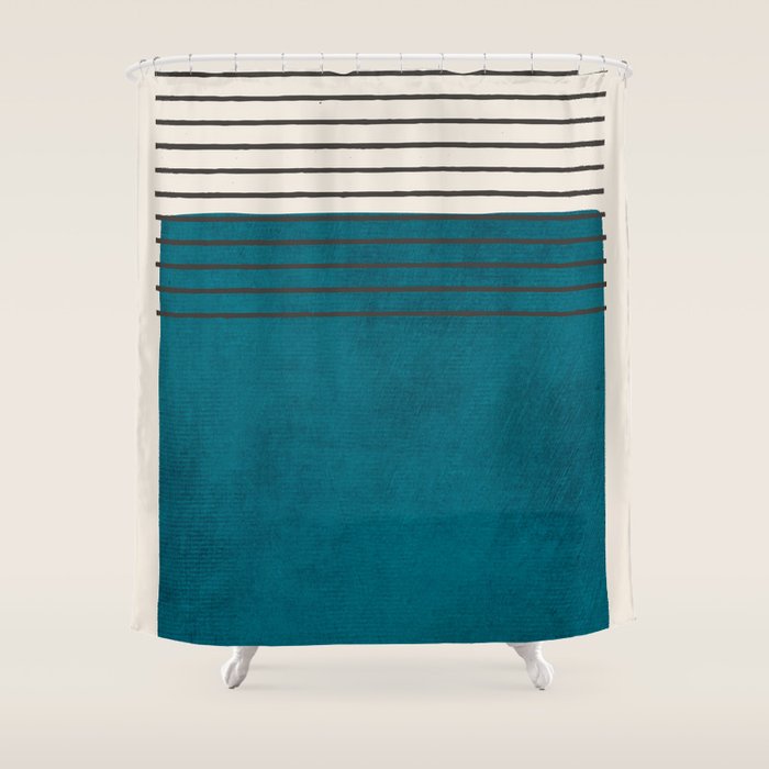 Dark Teal Minimalist Design Artwork Shower Curtain Gallery Image 1