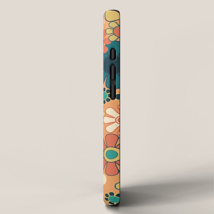 Pretty Groovy Retro Garden 60s 70s Aesthetic Floral Pattern in 1970s Orange Teal Blue and Yellow iPhone Case Gallery Image 2