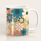 Pretty Groovy Retro Garden 60s 70s Aesthetic Floral Pattern in 1970s Orange Teal Blue and Yellow Coffee Mug Gallery Image 1