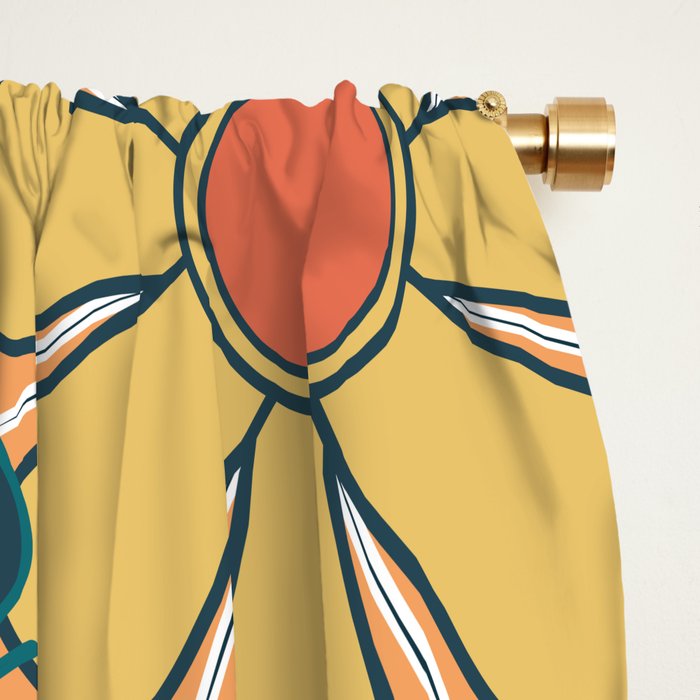 Pretty Groovy Retro Garden 60s 70s Aesthetic Floral Pattern in 1970s Orange Teal Blue and Yellow Window Curtain Gallery Image 2