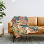 Pretty Groovy Retro Garden 60s 70s Aesthetic Floral Pattern in 1970s Orange Teal Blue and Yellow Throw Blanket Gallery Image 1