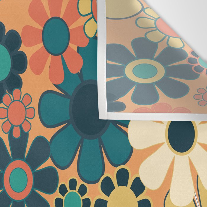Pretty Groovy Retro Garden 60s 70s Aesthetic Floral Pattern in 1970s Orange Teal Blue and Yellow Wall Tapestry Gallery Image 3