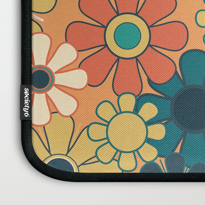 Pretty Groovy Retro Garden 60s 70s Aesthetic Floral Pattern in 1970s Orange Teal Blue and Yellow Laptop Sleeve Gallery Image 3
