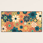 Pretty Groovy Retro Garden 60s 70s Aesthetic Floral Pattern in 1970s Orange Teal Blue and Yellow Desk Mat Gallery Image 3