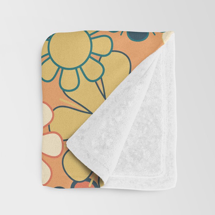 Pretty Groovy Retro Garden 60s 70s Aesthetic Floral Pattern in 1970s Orange Teal Blue and Yellow Throw Blanket Gallery Image 3
