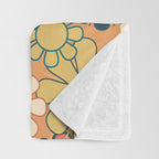 Pretty Groovy Retro Garden 60s 70s Aesthetic Floral Pattern in 1970s Orange Teal Blue and Yellow Throw Blanket Gallery Image 3