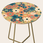Pretty Groovy Retro Garden 60s 70s Aesthetic Floral Pattern in 1970s Orange Teal Blue and Yellow Side Table Gallery Image 2