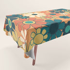 Pretty Groovy Retro Garden 60s 70s Aesthetic Floral Pattern in 1970s Orange Teal Blue and Yellow Tablecloth Gallery Image 1