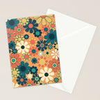 Pretty Groovy Retro Garden 60s 70s Aesthetic Floral Pattern in 1970s Orange Teal Blue and Yellow Stationery Card Gallery Image 2