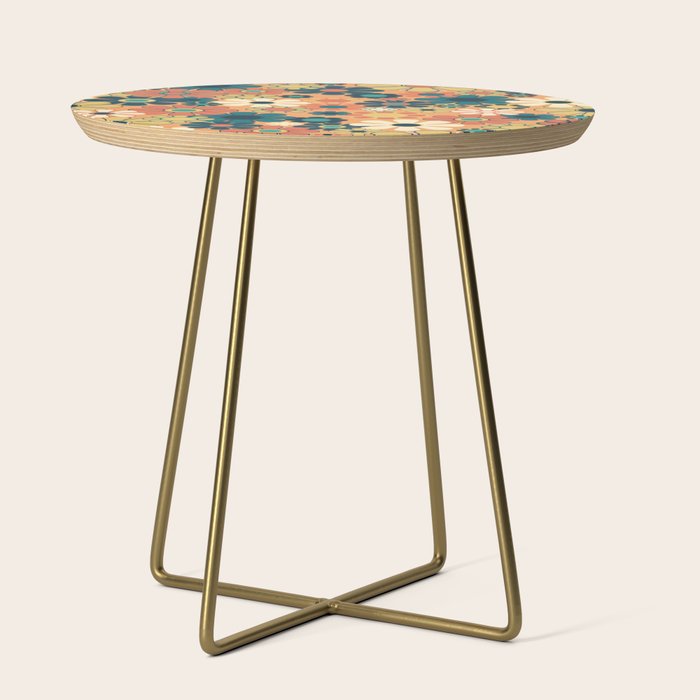 Pretty Groovy Retro Garden 60s 70s Aesthetic Floral Pattern in 1970s Orange Teal Blue and Yellow Side Table Gallery Image 1