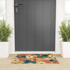 Pretty Groovy Retro Garden 60s 70s Aesthetic Floral Pattern in 1970s Orange Teal Blue and Yellow Welcome Mat Gallery Image 3