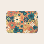 Pretty Groovy Retro Garden 60s 70s Aesthetic Floral Pattern in 1970s Orange Teal Blue and Yellow Bath Mat Gallery Image 1