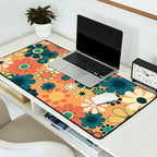 Pretty Groovy Retro Garden 60s 70s Aesthetic Floral Pattern in 1970s Orange Teal Blue and Yellow Desk Mat Gallery Image 2