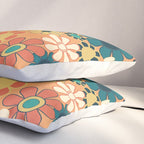 Pretty Groovy Retro Garden 60s 70s Aesthetic Floral Pattern in 1970s Orange Teal Blue and Yellow Pillow Sham Gallery Image 3