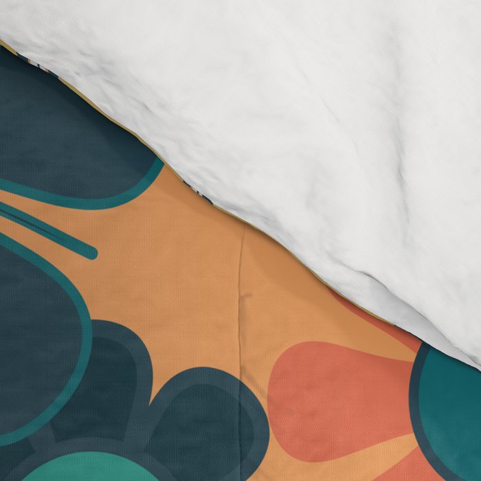 Pretty Groovy Retro Garden 60s 70s Aesthetic Floral Pattern in 1970s Orange Teal Blue and Yellow Comforter Gallery Image 4