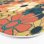 Pretty Groovy Retro Garden 60s 70s Aesthetic Floral Pattern in 1970s Orange Teal Blue and Yellow Bath Mat Gallery Image 3