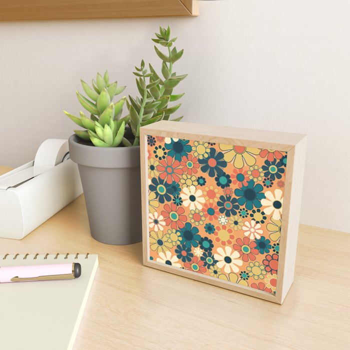 Pretty Groovy Retro Garden 60s 70s Aesthetic Floral Pattern in 1970s Orange Teal Blue and Yellow Mini Art Print Gallery Image 2