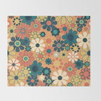 Pretty Groovy Retro Garden 60s 70s Aesthetic Floral Pattern in 1970s Orange Teal Blue and Yellow Throw Blanket Gallery Image 2