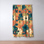 Pretty Groovy Retro Garden 60s 70s Aesthetic Floral Pattern in 1970s Orange Teal Blue and Yellow Window Curtain Gallery Image 3