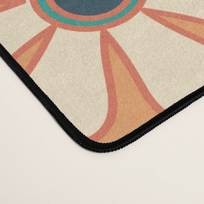 Pretty Groovy Retro Garden 60s 70s Aesthetic Floral Pattern in 1970s Orange Teal Blue and Yellow Desk Mat Gallery Image 4
