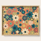 Pretty Groovy Retro Garden 60s 70s Aesthetic Floral Pattern in 1970s Orange Teal Blue and Yellow Serving Tray Gallery Image 1