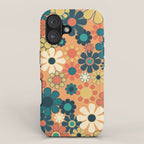 Pretty Groovy Retro Garden 60s 70s Aesthetic Floral Pattern in 1970s Orange Teal Blue and Yellow iPhone Case Gallery Image 1