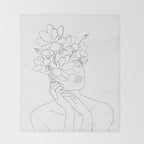 Minimal Line Art Woman with Magnolia Throw Blanket Gallery Image 2
