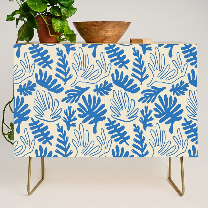 Abstract blue nature leaf art pattern Credenza Gallery Image 1