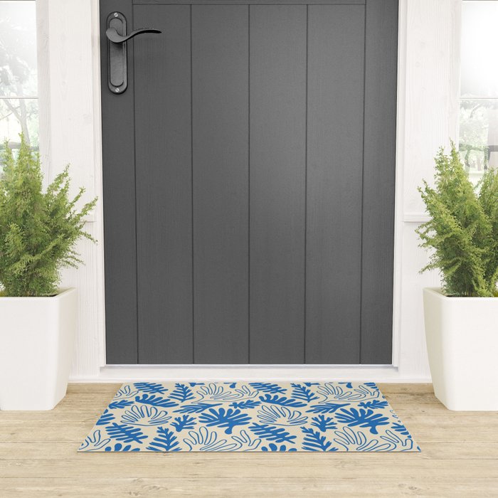 Abstract blue nature leaf art pattern Welcome Mat Gallery Image 3