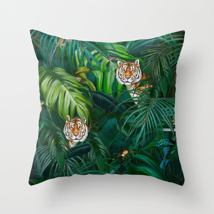 Jungle Tiger Prints Throw Pillow Gallery Image 1