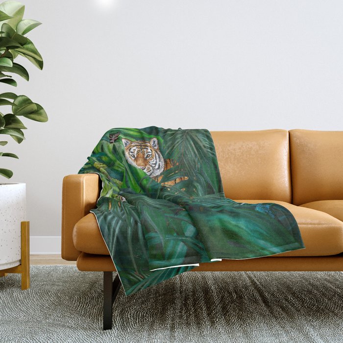 Jungle Tiger Prints Throw Blanket Gallery Image 1