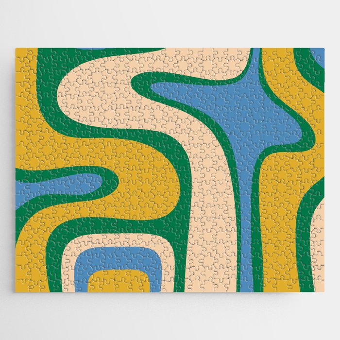 Retro Copacetic Abstract Pattern Blue Green Mustard Jigsaw Puzzle Gallery Image 1